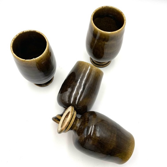 VINTAGE Thai Celadon RARE wine glasses olive green - set of 4 - Picture 4 of 13